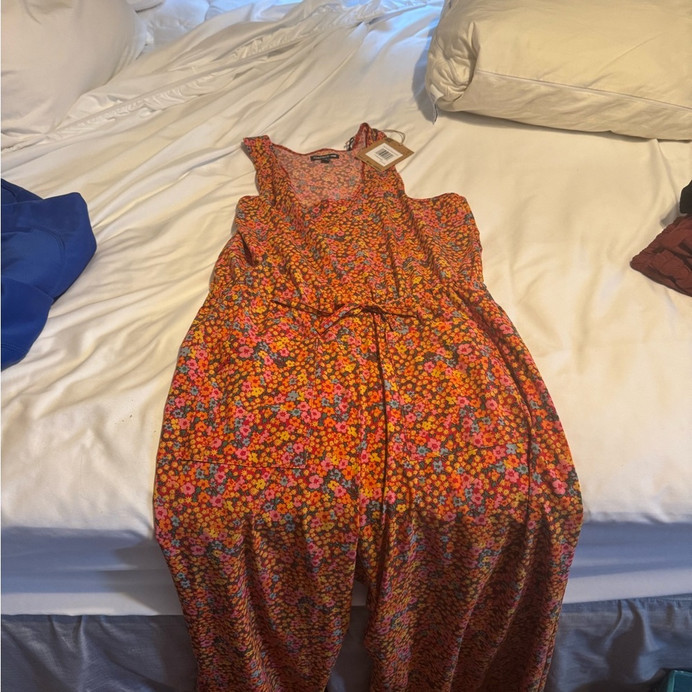 Madewell Vibrant Orange and Pink Floral Jumpsuit